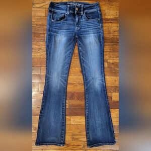 American Eagle Outfitters Super Stretch Kick-Boot Bootcut Jeans in a Dark Wash